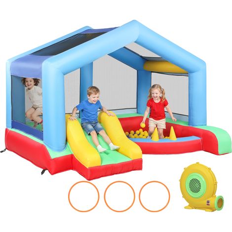 Château gonflable toboggan 290 x 230 x 200 cm filets protection anti uv gonflage rapide design en tissu oxford rouge (1/5)