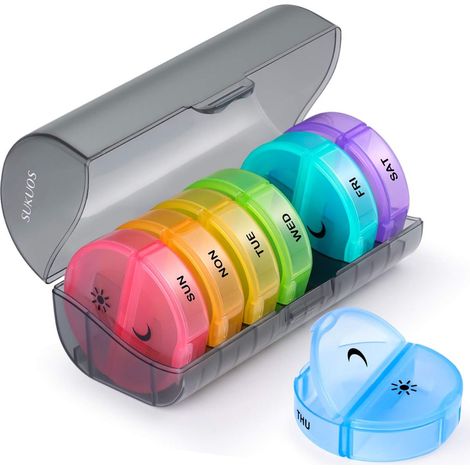 Pilulier 7 jours AM/PM (deux fois par jour) - Étui hebdomadaire résistant à l'humidité pour sac à main et poches (Arc-en-ciel) (1/5)
