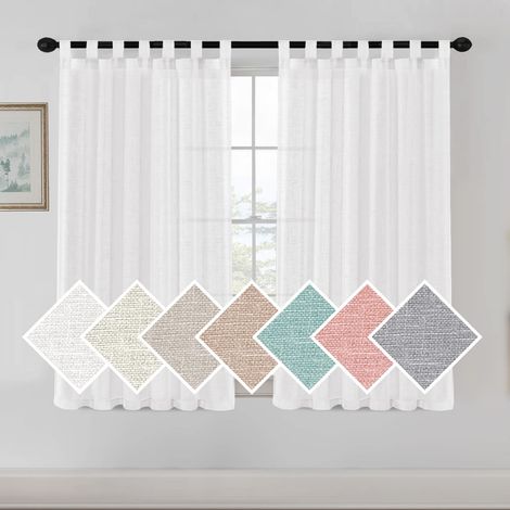 Rideaux en Lin Blancs Élégants 2 Panneaux 132 x 160 cm, Aérés à 7 Passants pour Chambre Salon Style Ferme (1/5)