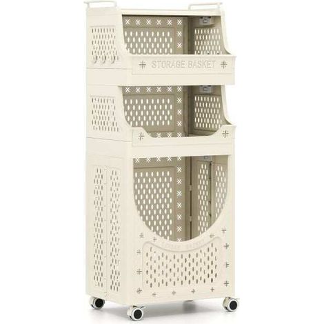 Chariot de linge pliant gris en métal et textile avec panier, étagère et crochets, roues verrouillables pour buanderie et chambre (1/5)
