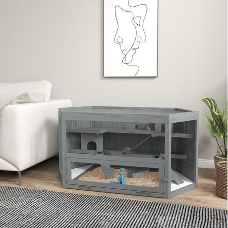 Gabbia per piccoli roditori a 3 livelli in legno grigio 115 x 60 x 55 cm (1/5)