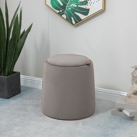 2-in-1 Hocker in Samtoptik inklusive Stauraum und abnehmbaren Deckel Φ44 cm x 47,5 cm Grau