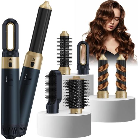 Brosse Chauffante Brushing, 1-Step Styler, Air-brush 6 En 1 Avec Seche Cheveux, Brosse Soufflante Rotative Pour Cheveux, Brosse Soufflante Technologie CéRamique, SéCher, Boucler, Lisser (Bleu) (1/5)