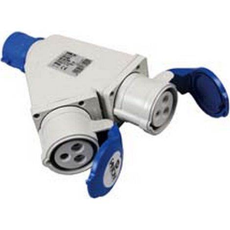 1PZ ADATTATORE INDUSTRIALE CON SPINA E 2 PRESE CEE 309 IP44 - 16A colore blu 73105