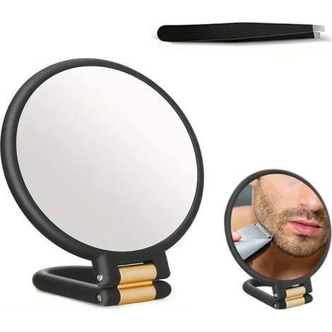 Miroir de maquillage pliable double face 1X, grossissement 30X, avec support réglable, noir (1/5)