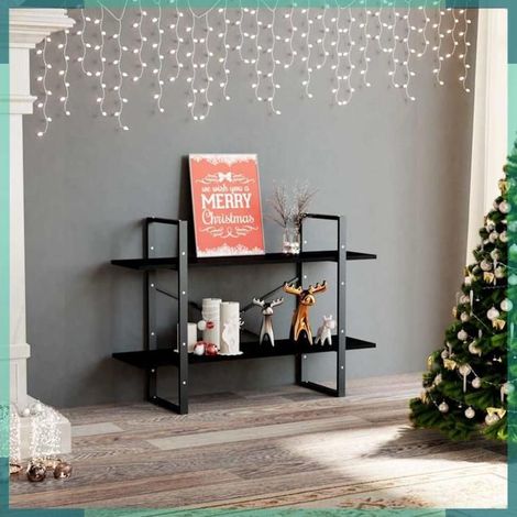 Bibliothèque - 806476 - Noir - Bois de pin massif & métal - 2 niveaux (100 x 30 x 70 cm) (1/5)