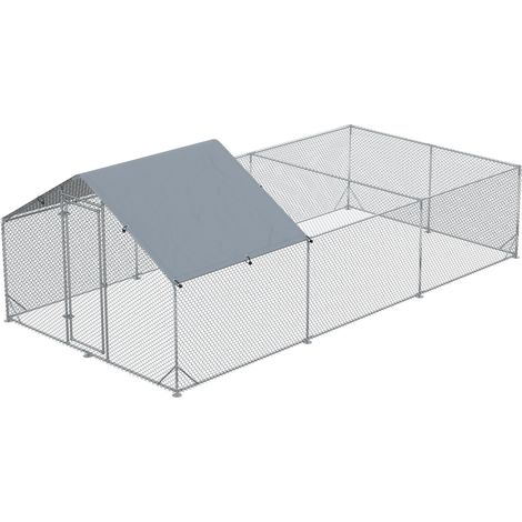 Enclos poulailler parc grillagé extérieur 18 m² chenil volière espace couvert acier galvanisé 6 x 3 x 1,95 m (1/4)