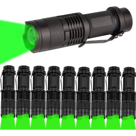 APEX Lot de 10 lampes torches LED à lumière verte, étanches et zoomables, avec 3 modes d'éclairage réglables, idéales pour le camping (1/5)