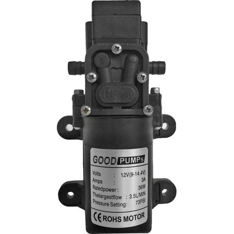 Pompe à membrane haute pression 12V – Débit 2 à 3,5 L/min – Pression 0,3 à 0,4 MPa – Résistante aux chocs – Pour camping-cars et irrigation (1/5)