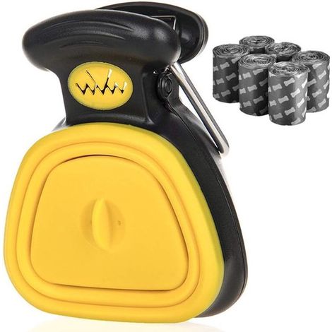 Recogedor portátil para excrementos de perro, plegable y extensible, con dispensador de bolsas. Incluye 90 bolsas para desechos. (1/5)