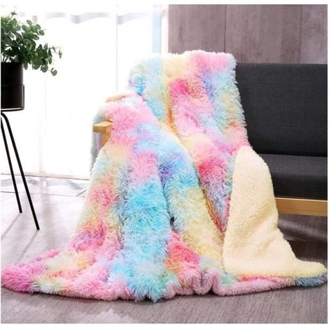 Couverture en fausse Cachemire fourrure en peluche, grande couvertures Couleur , élégante, confortable et moelleuse, 80 x 120cm (1/4)