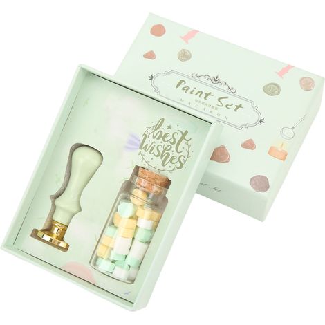 Kit de timbre à cire rétro exquis, DIY artisanat, cachet à main pour enveloppe, lettre, peinture feu, sceau vert décoratif (1/5)