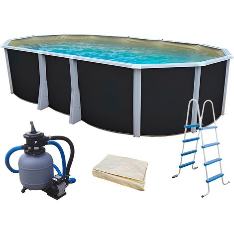 Kit piscine hors-sol acier Toi ANTHRACITE IBIZA COMPACT ovale 640X366X132cm liner beige (1/5)