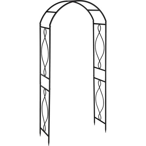 Arche à rosiers ornementée vintage jardin support pour plantes grimpantes 200 x 100 x 50 cm en métal noir (1/4)