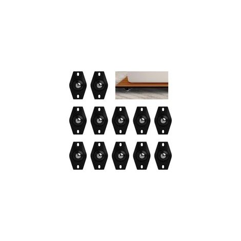 Lot de 12 roulettes pour Petits Meubles, roulettes à Billes Universelles 360 Degrés, Auto-Adhésives en ABS, Charge Maximale 15 kg, Noires, pour Meubles et Applications Industrielles