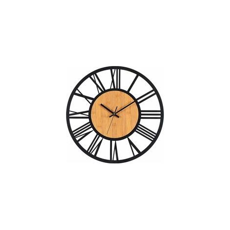 Horloge Murale Métal Bois 40cm Horloge Murale Silencieuse sans Bruit Tic-Tac Décoration Salon Chambre Cuisine Bureau Domicile Grande Pendule Murale Vintage Métal Classique (1/5)