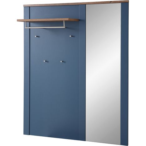 Garderobenpaneel matt blau mit Eiche DEVON-36 Landhausstil, 130 cm breit mit Spiegel