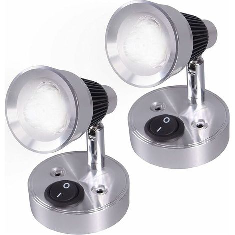 Focos LED de 12 V, apliques de pared, lámparas de lectura, paquete de 2, bombillas LED para coche, interruptores ajustables, iluminación interior (luz blanca fría) (1/5)