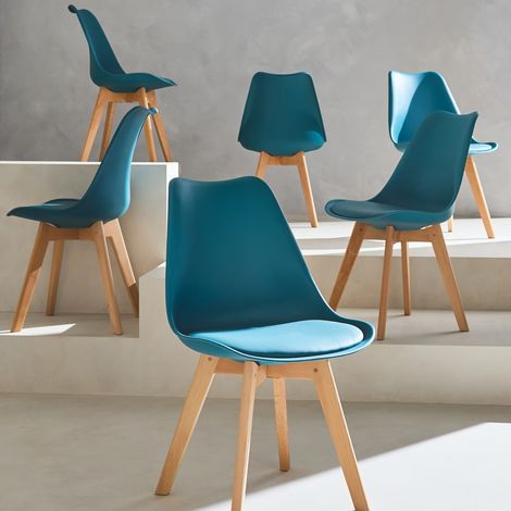 Set 6 sedie scandinave imbottite con gambe in legno (1/5)