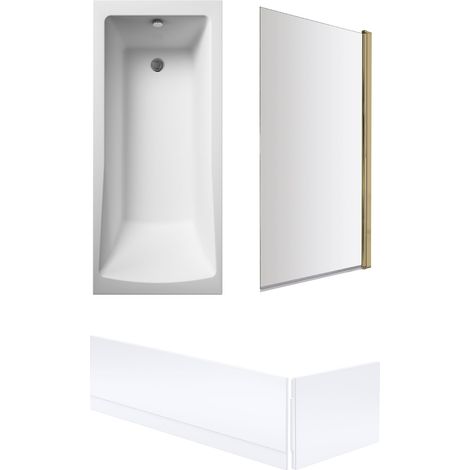 Square Single Ended 1700x700 with Panles & Leg Set, Brushed Brass Screen