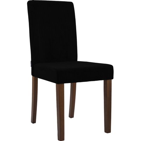 Chaise de salle à manger contemporaine x1 dossier haut en velours côtelé noir et pieds en bois foncé 100007248