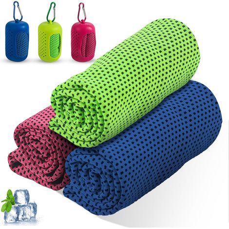 Serviette rafraîchissante microfibre, 3 pièces avec housses silicone, idéale sport, fitness, course, randonnée et voyage. (1/5)