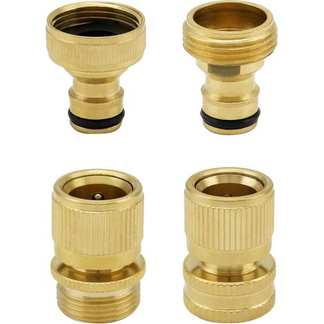 4 Pcs Raccord Tuyau d'Arrosage en Laiton Massif, 3/4 Pouce Adaptateurs de Connexion Rapide Mâle et Femelle pour Tuyau Arrosage (1/5)