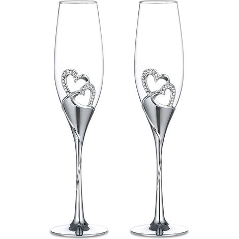 Coupe de champagne d’amour en cristal et métal
