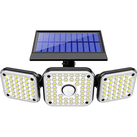 Projecteur solaire extérieur avec détecteur de mouvement, 3 têtes, alimentation solaire, 112 LED (1/5)