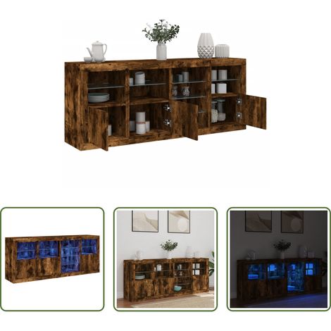 LED-Beleuchtung -  Sideboard mit LED-Leuchten Räuchereiche 164x37x67 cm (1/5)