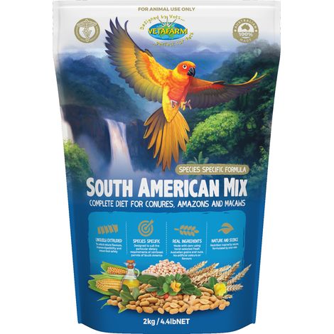 VETAFARM - South American Mix - Granuli per tutto l'anno per RANE, CONUR, AMAZZONI E ALTRI PAPPAGALLI DEL SUD AMERICA 350 g (1/4)