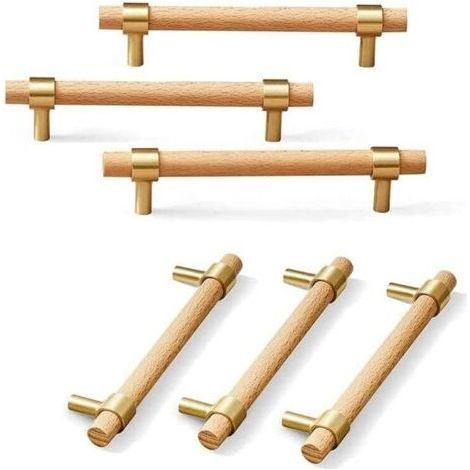 poignée de meuble en Bois, 6 pièce Poignée en bois-poignées de placard en bois poignée de meuble cuisine en bois Entraxe 96mm (1/3)
