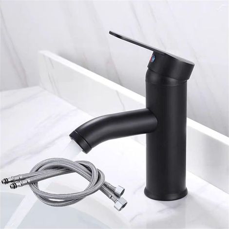 Mitigeur de lavabo,salle de bain robinet, Robinet mitigeur de table pour eau chaude et eau froide, noir mat - 17cm (1/5)