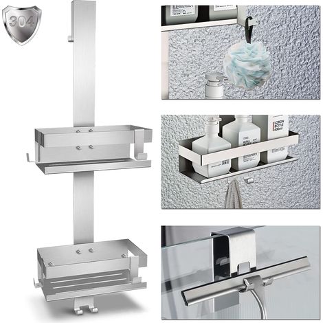 Duschablage zum Hängen Edelstahl Duschregal ohne Bohren 2 Körbe Duschorganizer Badezimmer Organizer Badregal (1/5)