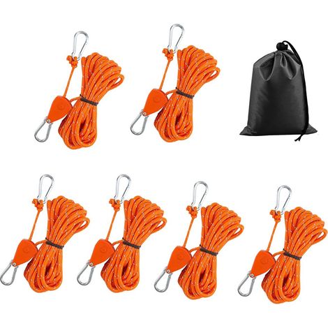(6 Stück) Reflektierende Zeltabspannleinen, 4 mm x 4 m robustes Ratschenseil mit Spanner, für Indoor- und Outdoor-Camping-Pflanzenlampen (1/5)