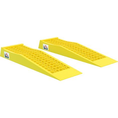Ensemble de 2 rampes pour voiture véhicule utilitaire rampe de chargement dim. 70L x 19,5l x 7,8H cm PP jaune (1/5)