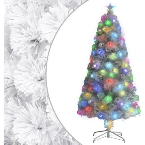 vidaXL Arbre de Noël artificiel pré-éclairé blanc 120 cm fibre optique (1/6)