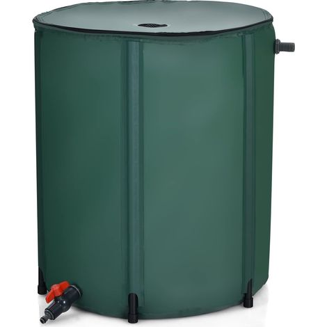 COSTWAY 225L Regentonne mit Überlaufventil, Regenwassertonne faltbar, Regenwassertank PVC, Regenfass Wassertank Regenwasserfass 60x60x80cm (1/5)