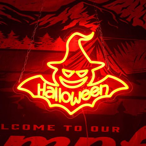 Panneau néon chauve-souris pour décorations d'Halloween, lumières néon chauve-souris, panneau LED pour décoration murale de chambre, 30 x 40 cm (1/5)