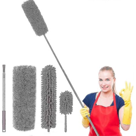 Plumeau à poussière, plumeau télescopique en microfibre, plumeau pliable avec manche extensible en acier inoxydable de 2,5 mètres, plumeau de plafond lavable, toile d'araignée (1/5)