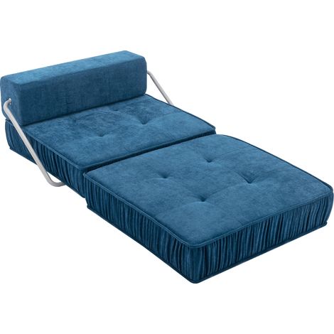 Sofá cama plegable azul de chenilla con espuma y muelles, 186 x 93 x 44,5 cm (1/5)