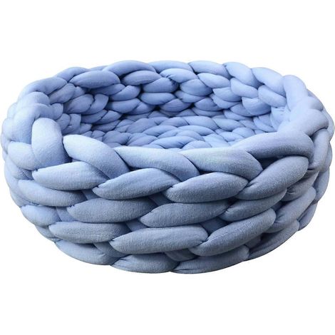 Panier-lit en coton tricoté pour animaux de compagnie, nid douillet et chaud pour chats et chiens (15,7", bleu) (1/4)