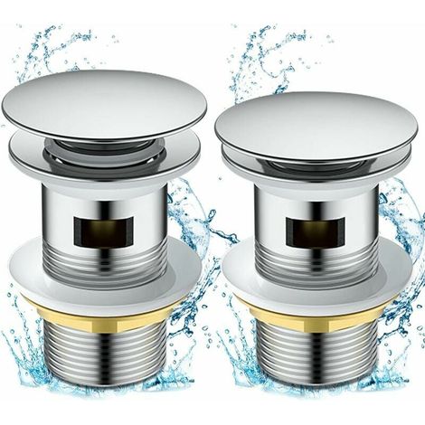 Bonde Lavabo Pop-up - Avec Trop-plein - Acier Inoxydable et Laiton Chromé - Pour Évier Salle de Bain - 2 Pièces (1/5)