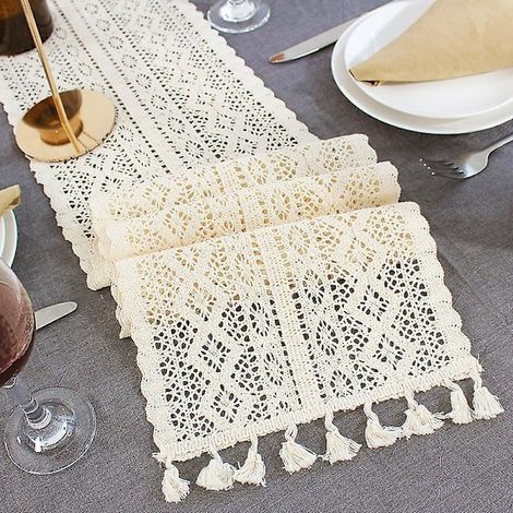 Chemin de table en dentelle pour table à manger, nappe vintage, nappe/couvre-lit, chemin de table en dentelle York 24 x 260 cm
