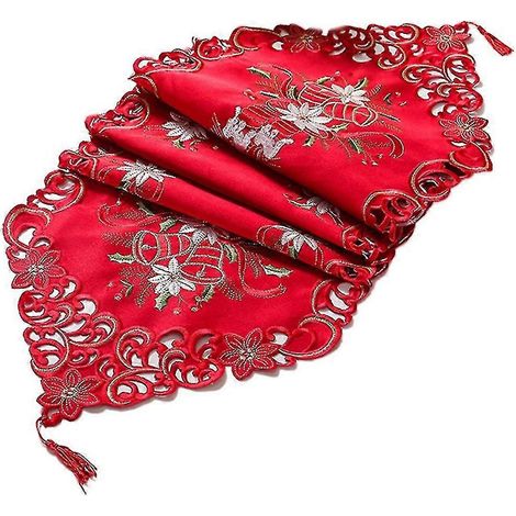 Nappe de table brodée à motif floral pour Noël, idéale pour décorer votre table à la maison pendant les fêtes. (1/5)