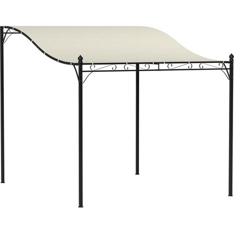 Pergola adossée incurvée avec 16 trous de drainage, métal et polyester, 248 x 298 x 200/250 cm, blanc crème