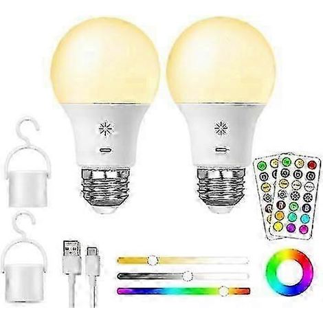 Ampoule LED rechargeable 8W RGB à changement de couleur E27 avec télécommande tactile, intensité variable (9+3 températures). (1/5)