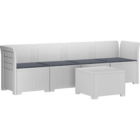 Canapé de jardin 4 places avec coussins look rotin PP Blanc vidaXL (1/5)