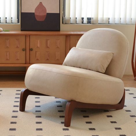 Fauteuil d’appoint sans accoudoirs en tissu, pieds en bois, beige clair, 72,2 x 86,9 x 69,9 cm (1/5)