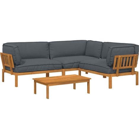 Set di divani 4 pz Antracite Legno di Acacia Massello vidaXL (1/5)